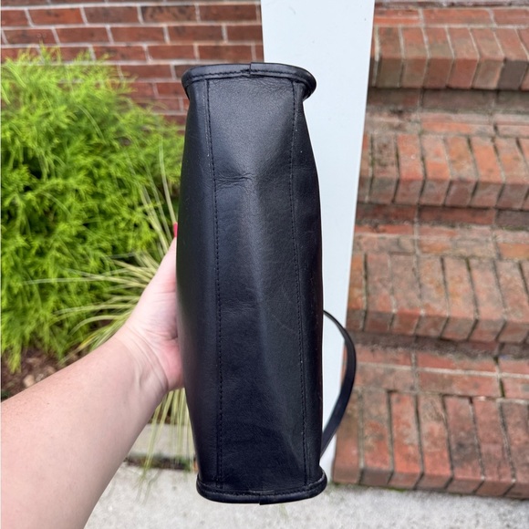 Vintage 90s Black Real Leather Shoulder Handbag Swagger Bag - Picture 6 of 12